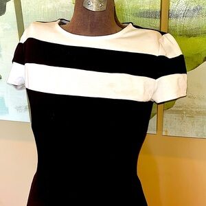 Peter Som designer Black & white Midi Dress Sz 6 stretch fit n flare style
